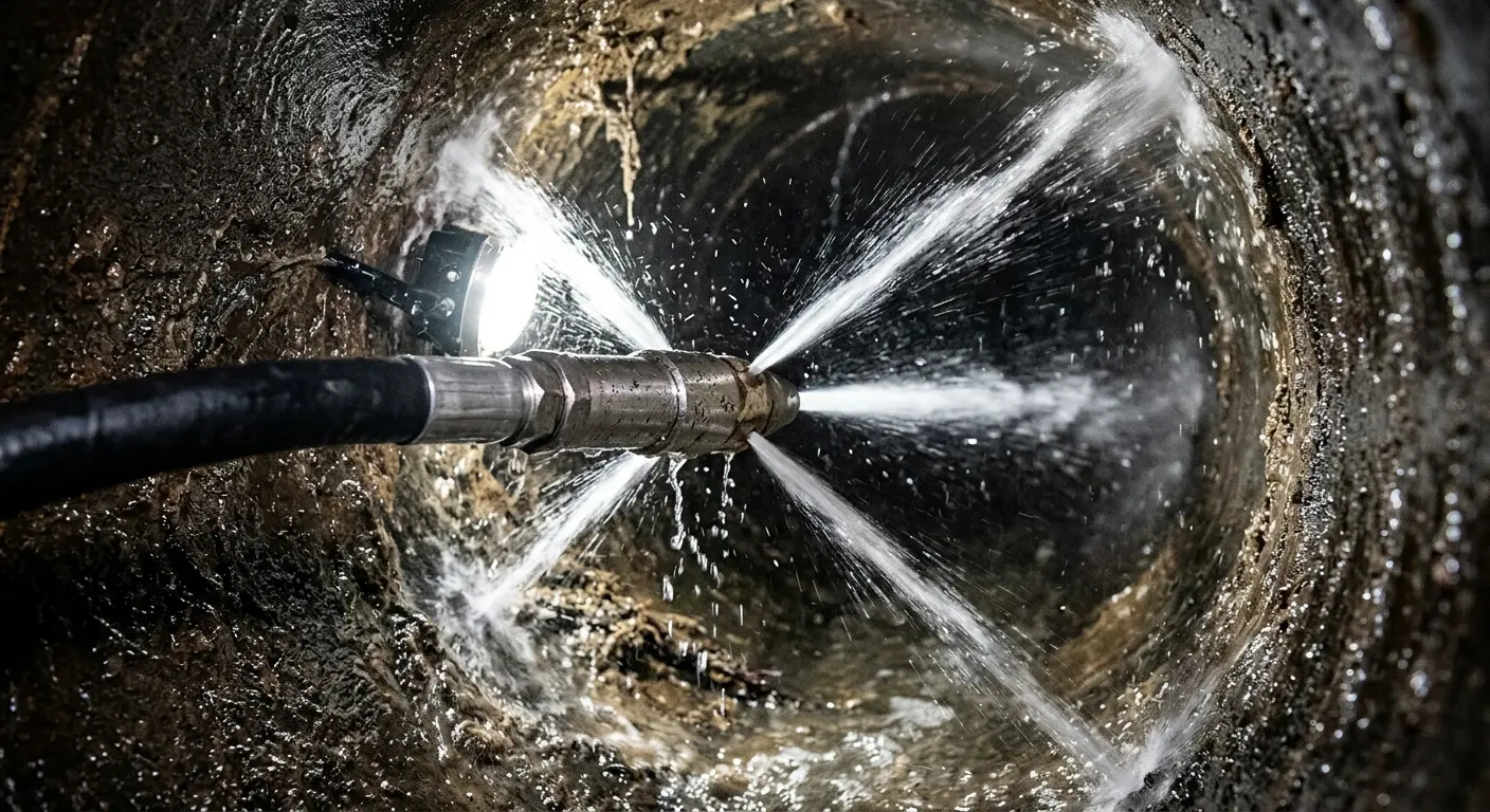 High-pressure hydro jetting nozzle cleaning sewer pipe for Storm Drain Cleaning in Marysville